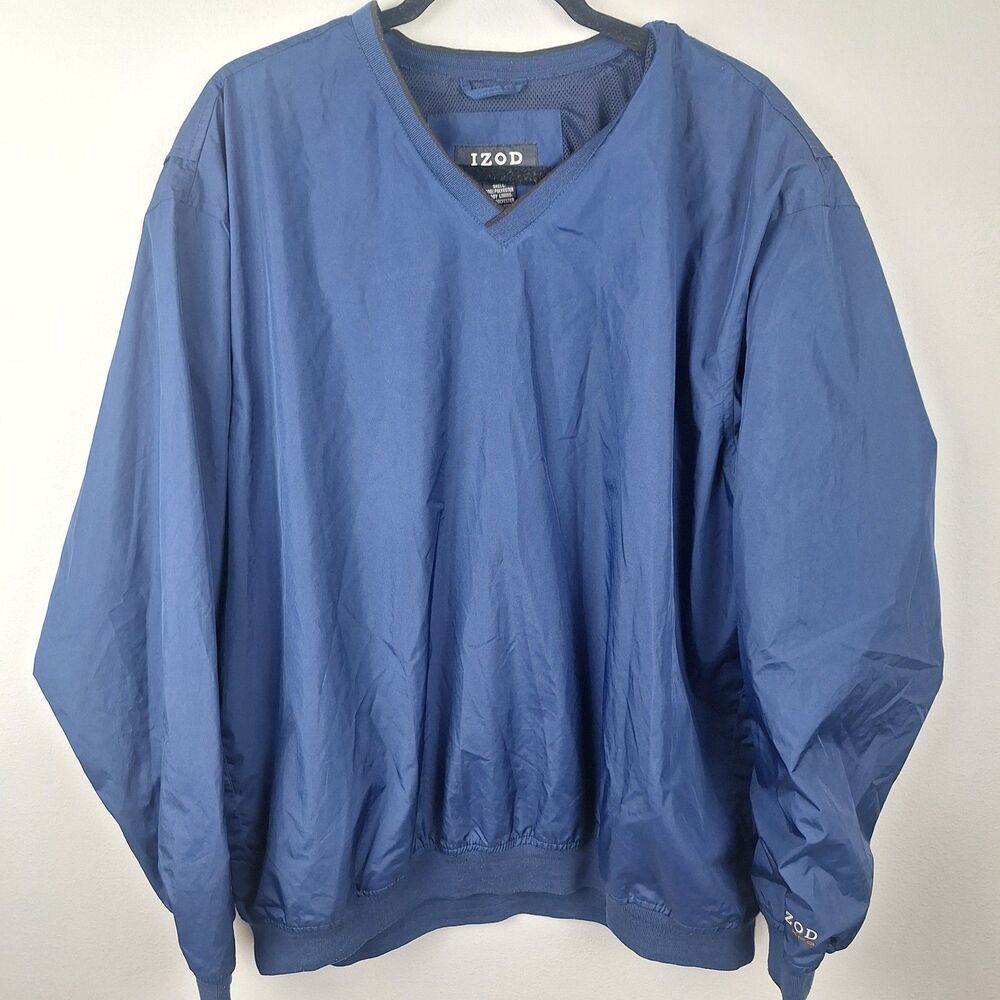 IZOD XFG Mens Golf Long Sleeve V-Neck Polyester Windbreaker Size XXL 2XL Navy